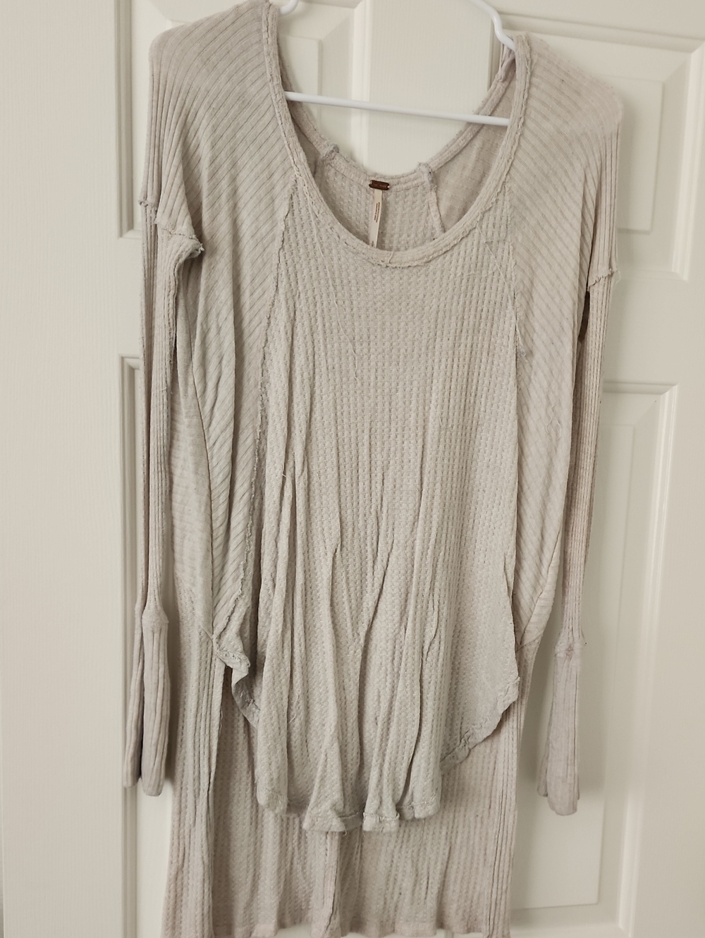 Free People Light Beige Ribbed Long Sleeve Top